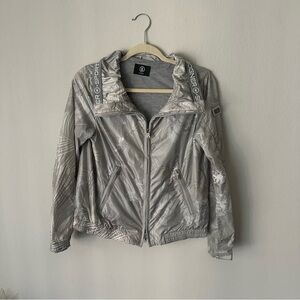 Bogner Sports Full Zip Windbreaker Jacket Flamingo Floral Print Silver Metallic